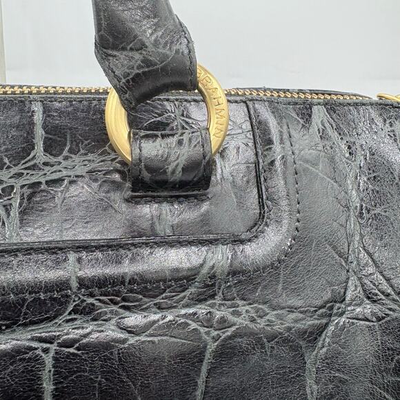Authentic Brahmin Black Croc-Embossed Leather Satchel - Picture 5 of 10
